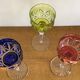 Set of 6 large Rhine Roemer wine glasses in coloured crystal.