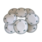 Suite assiettes Terre de Fer décor vert fleurettes St Amand
