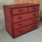 Commode vintage en rotin laquée rouge