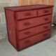 Vintage red lacquered rattan chest of drawers