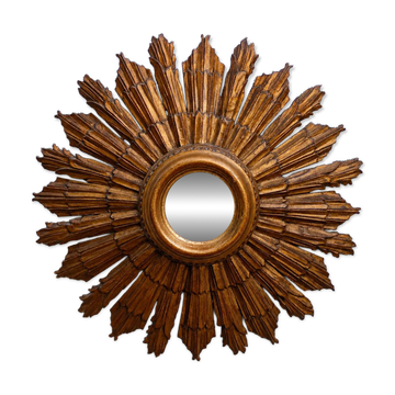 Large sun mirror from the Netherlands in carved gilded wood – 1960s