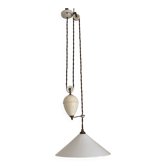 Vintage French Rise & Fall Counterbalance Ceiling Light Opaline Glass Shade