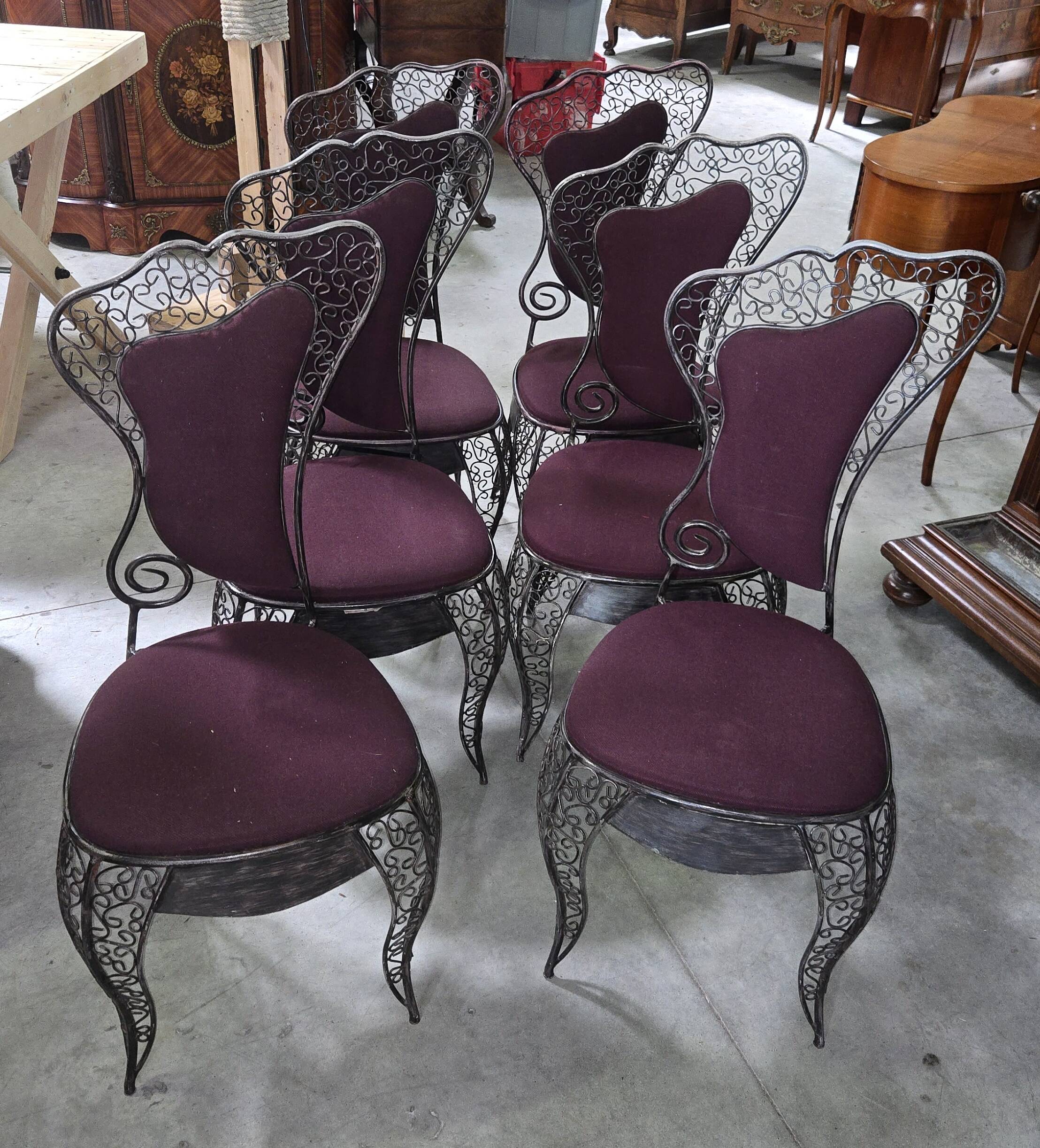 Set of six wrought iron chairs – Decorative design work from the 80s.
