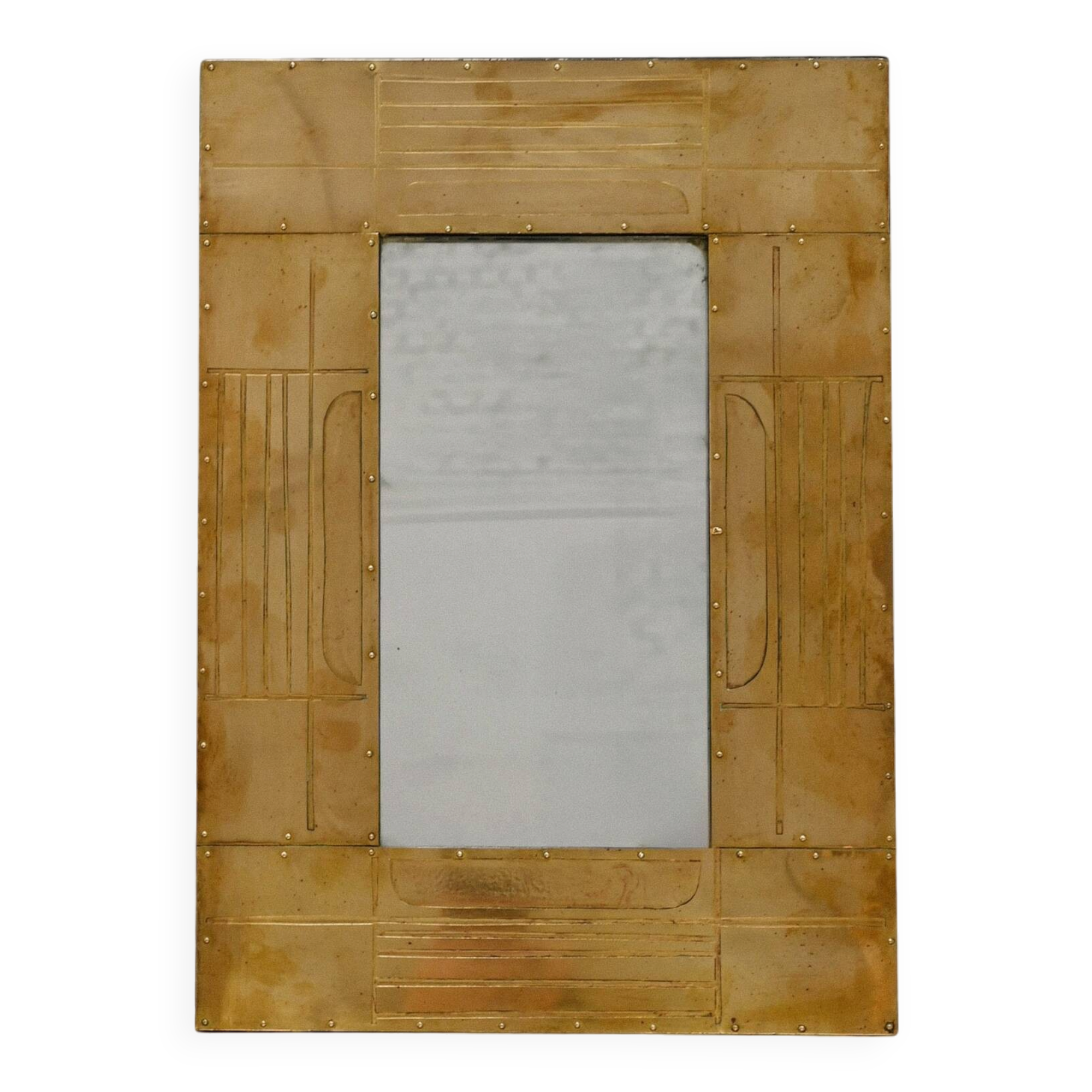 Sculptural Etched Brass Mirror by Jean Blazy, France, 1970s
