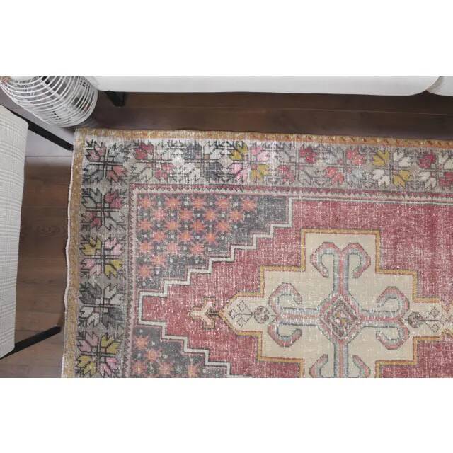 1970s Turkish Oushak Handmade Wool Cotton Pink Area Rug 127x276