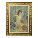 Oil on canvas young woman with a pink knot by riasnianski