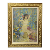 Oil on canvas young woman with a pink knot by riasnianski