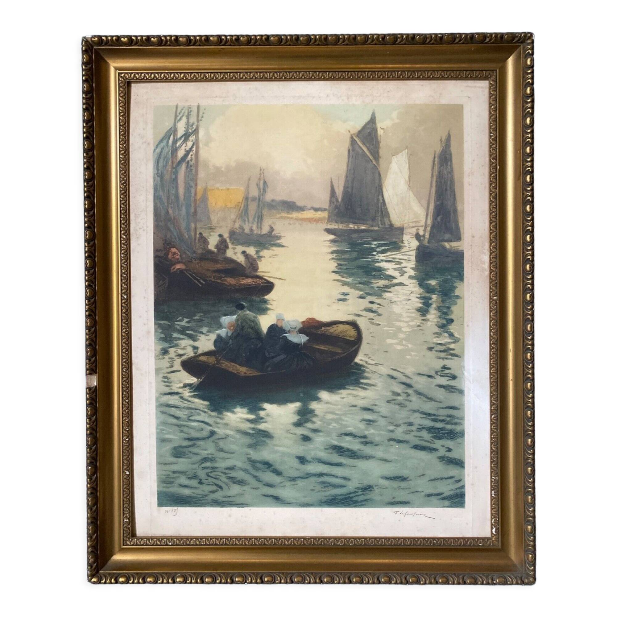 Lithograph Fernand-Marie-Eugène Le Gout-Gérard Bretonne Barque n°185