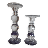 Bougeoirs en verre pied boule, lot de 2