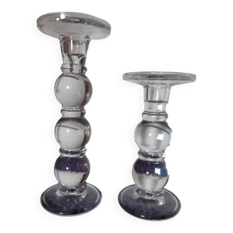 Glass candlesticks with ball base, set of 2