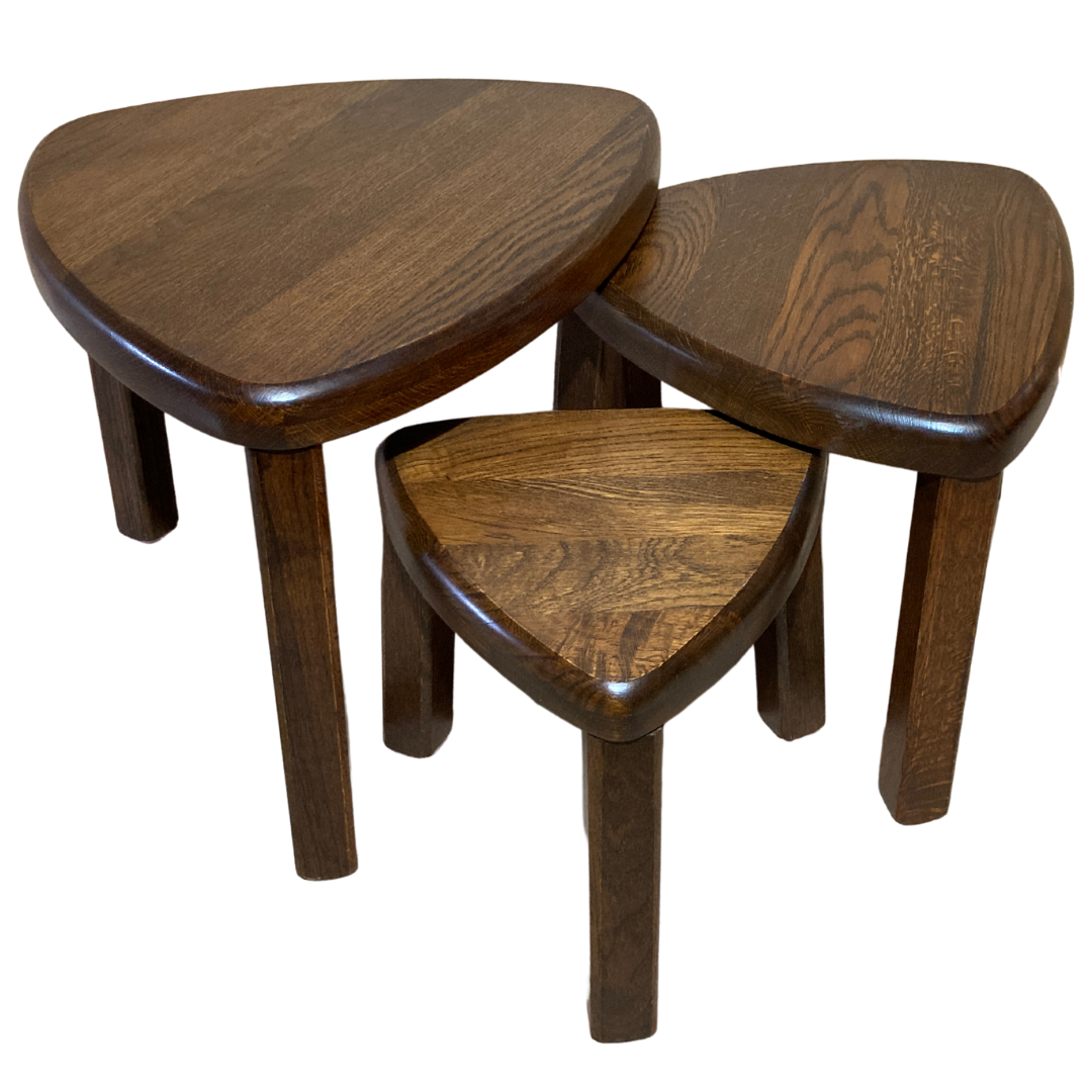 Brutalist oak organic curved oval side or nesting tables, Dutch ca 1960