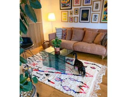 Colorful Berber carpet 225 x 160cm, pink, blue and red