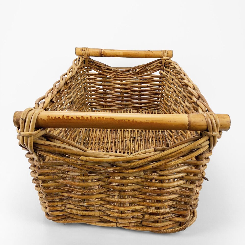 Braided rattan laundry basket