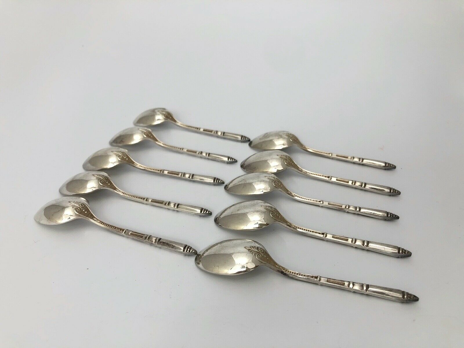 Box set 10 spoons a moka ercuis metal argente louis xvi bamboo baguette