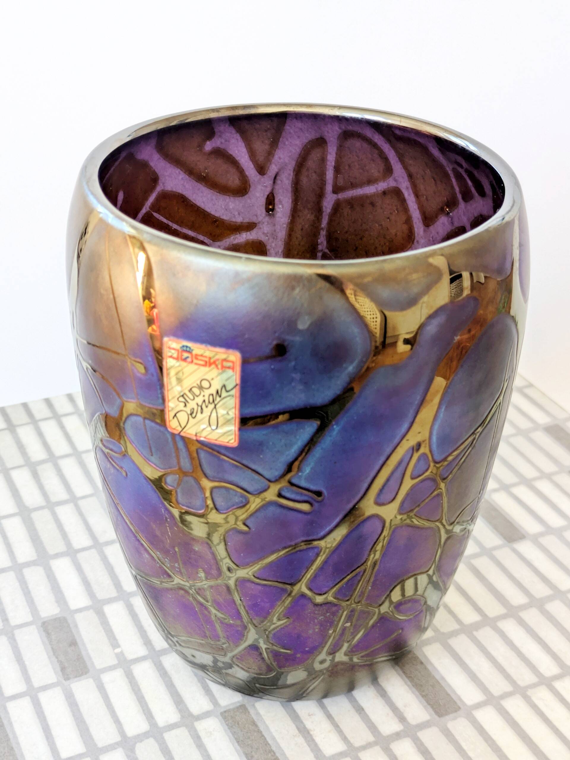 Rare Joska vase, Art Nouveau style, iridescent blown glass, Germany 1990