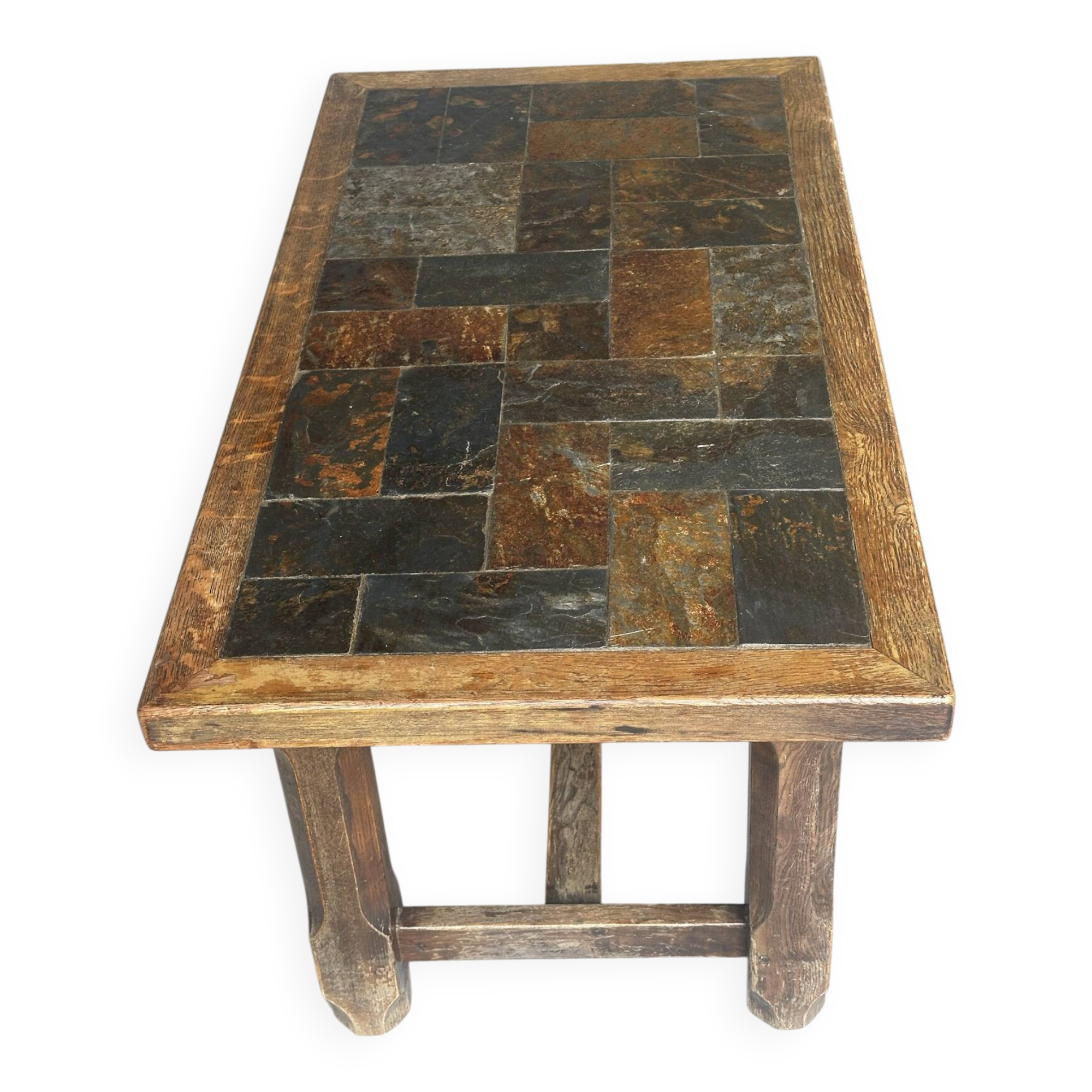 Table basse en chêne et ardoise – années 60-70