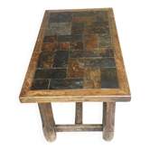 Table basse en chêne et ardoise – années 60-70