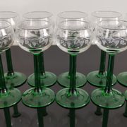 6 Vintage Alsace wine glasses with green feet decorations Bunches of Grapes and Vines