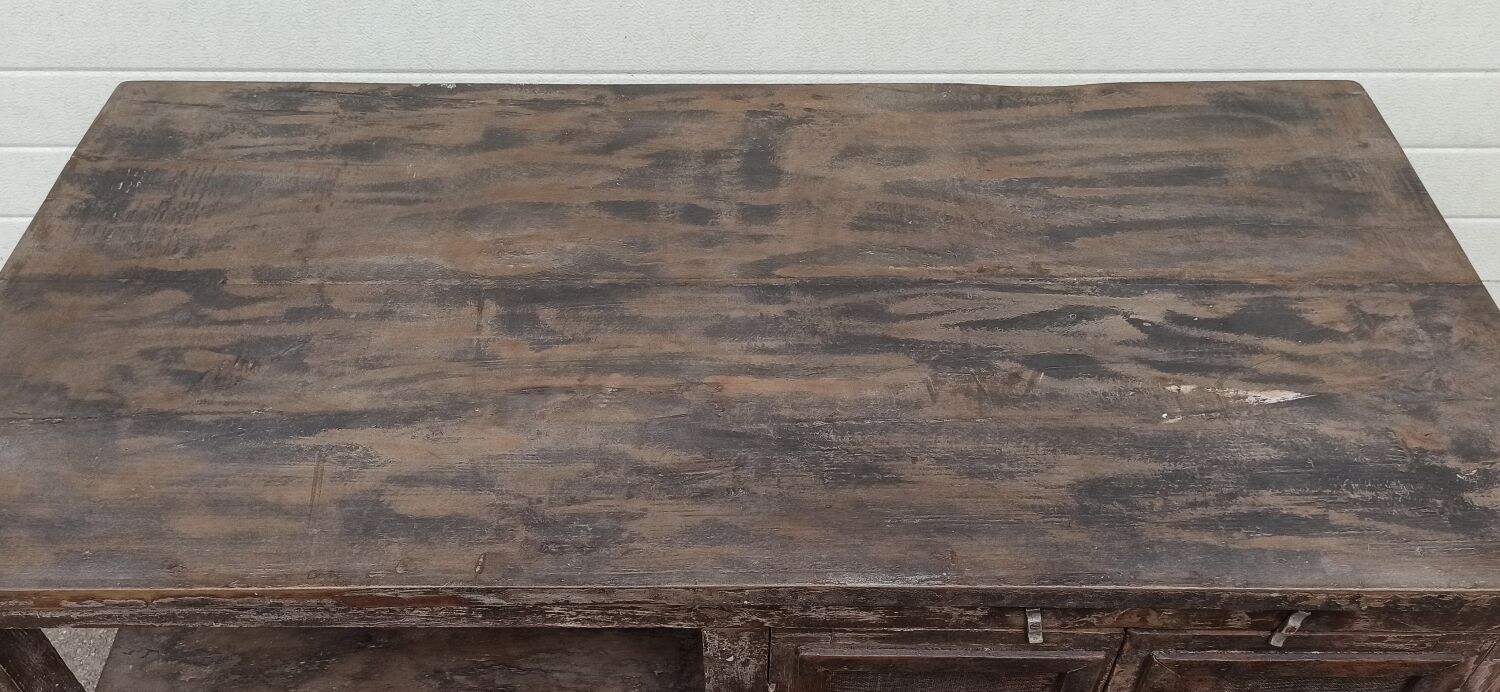 Antique wooden and metal accent furniture with mesh doors