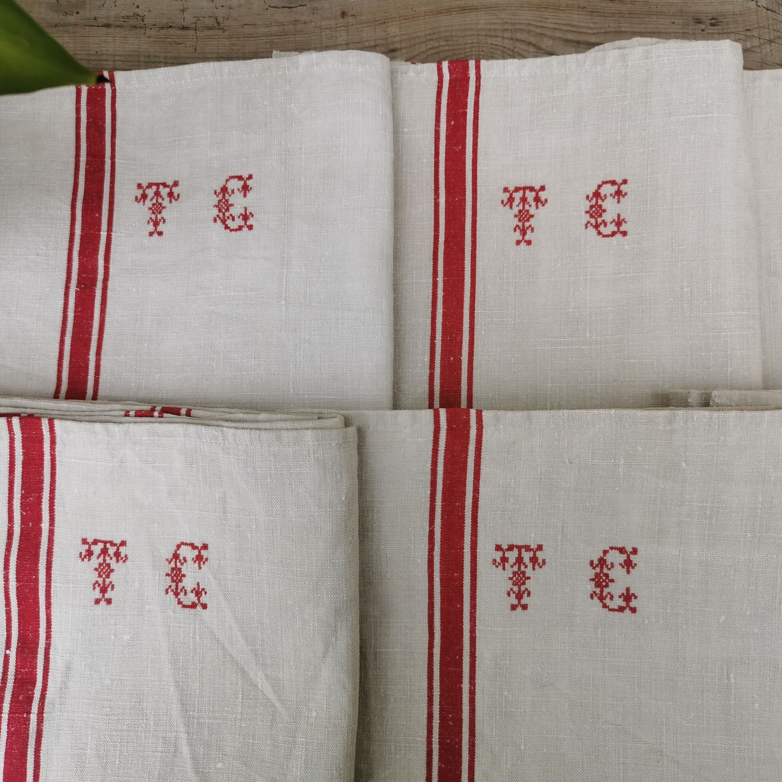 6 old monogrammed tea towels