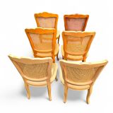 6 chaises de style Louis XV en merisier et cannage