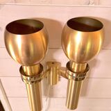 Three Large Scandinavian Brass Sconces, Mid Century