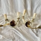 "Pair of vintage glass and brass wall sconces with tassels