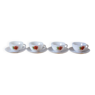 Arcopal - set de 4 petites tasses et 4 soucoupes vintage - décor fleurs sauvages