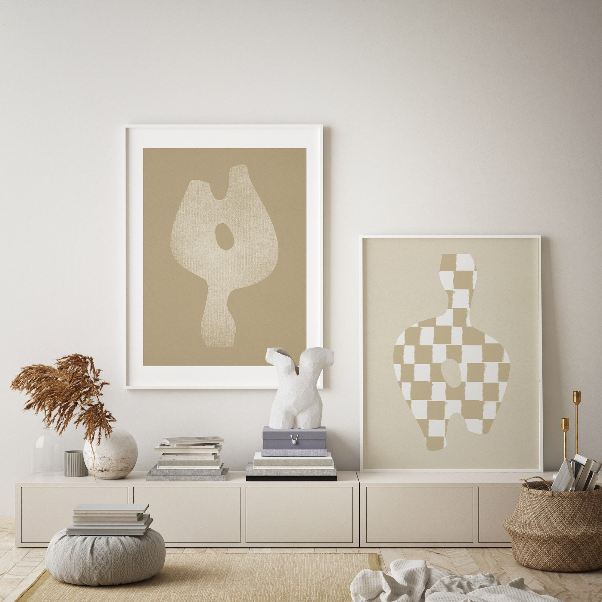 Pair of prints, checkered wall art set of two, 50x70cm