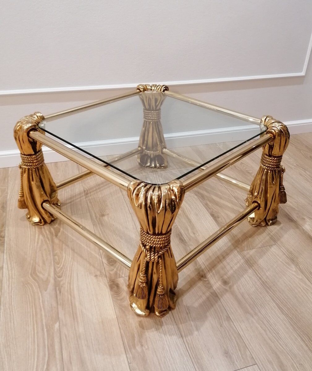 Table basse en or de style Hollywood Regency, années 1970