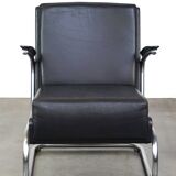 Vintage brown leather Bauhaus design armchair by Ahrend de Cirkel from the 1950s