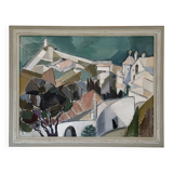 Vintage Modernists Oil On Canvas Landscape Painting by Nini Landgren 1950s