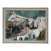 Vintage Modernists Oil On Canvas Landscape Painting by Nini Landgren 1950s