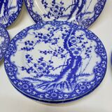 6 Small Dessert Plates in Fine Porcelain with Cherry Blue Decor