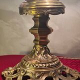 antique bronze lamp and stained glass shade