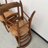 4 old rustic straw chairs