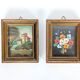 Pair of small Italian oil paintings, flowers and landscape.