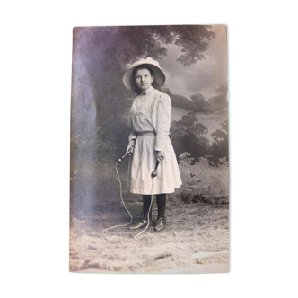 Girl with hat old English photograph