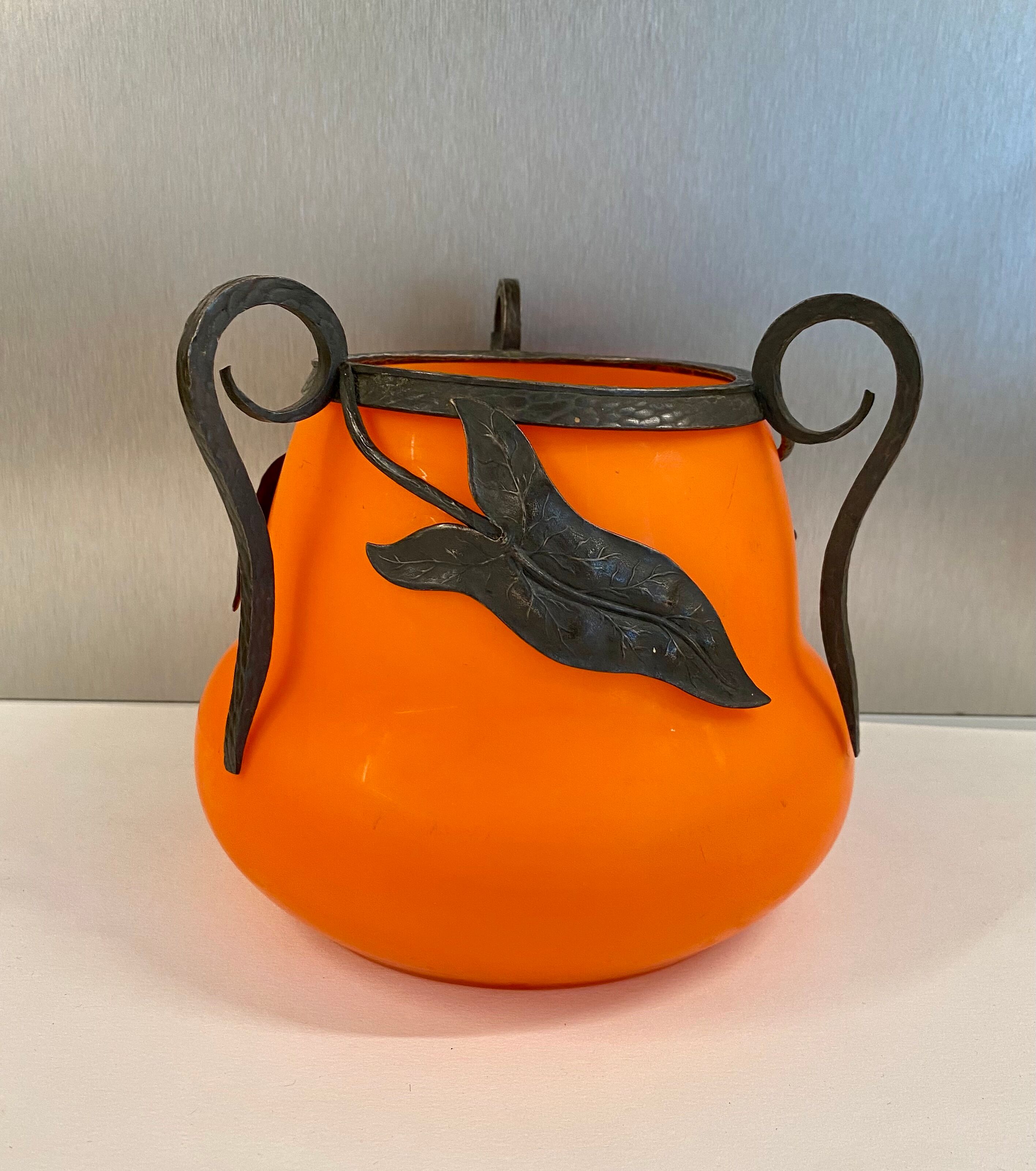 Orange glass vase, signed Val, 30s/40s