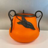 Orange glass vase, signed Val, 30s/40s
