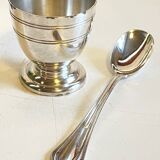 Vintage Silver-Plated Metal Egg Cup and Spoon for Birth