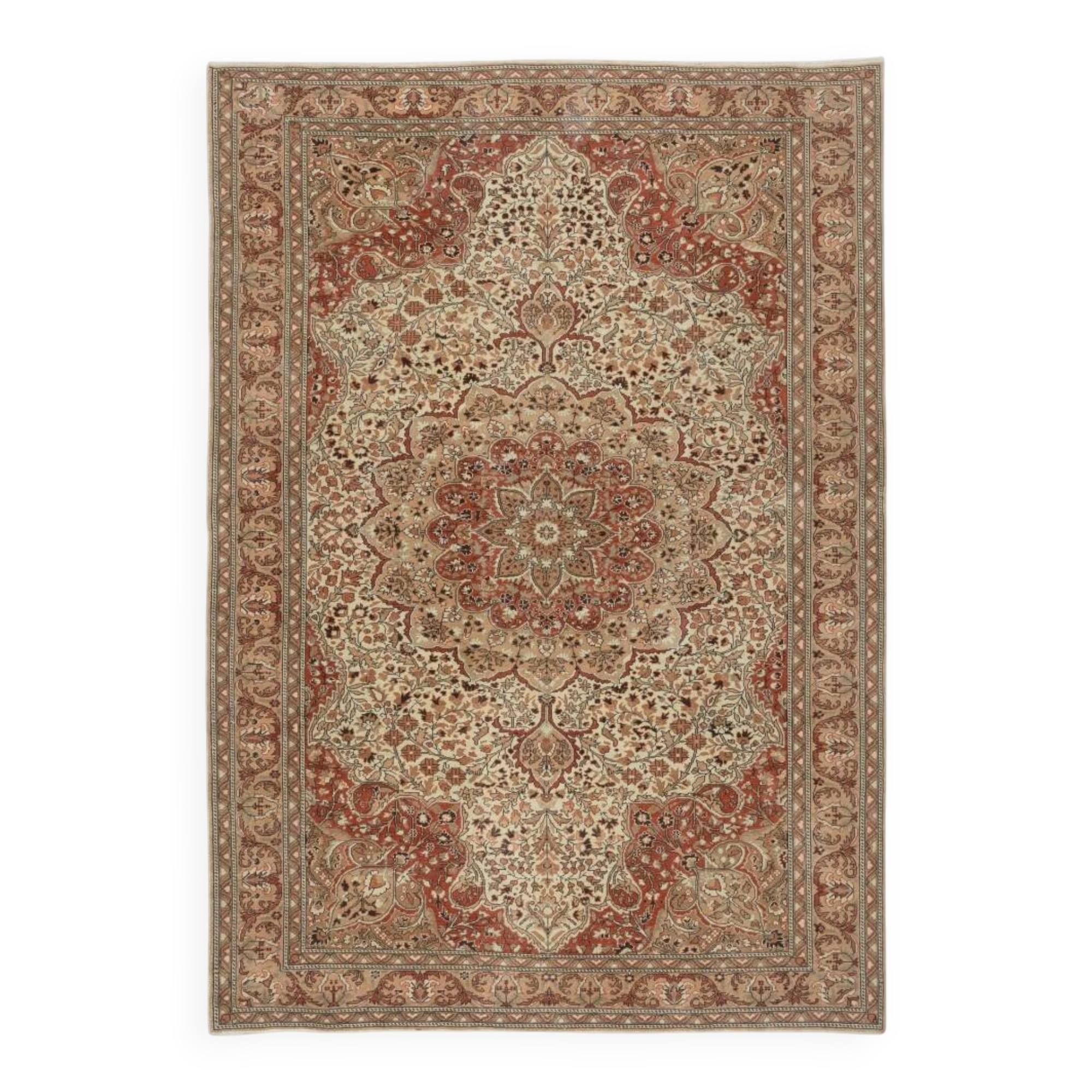 Traditional Hand-Knotted Turkish Wool Area Rug with Classic Medallion Design