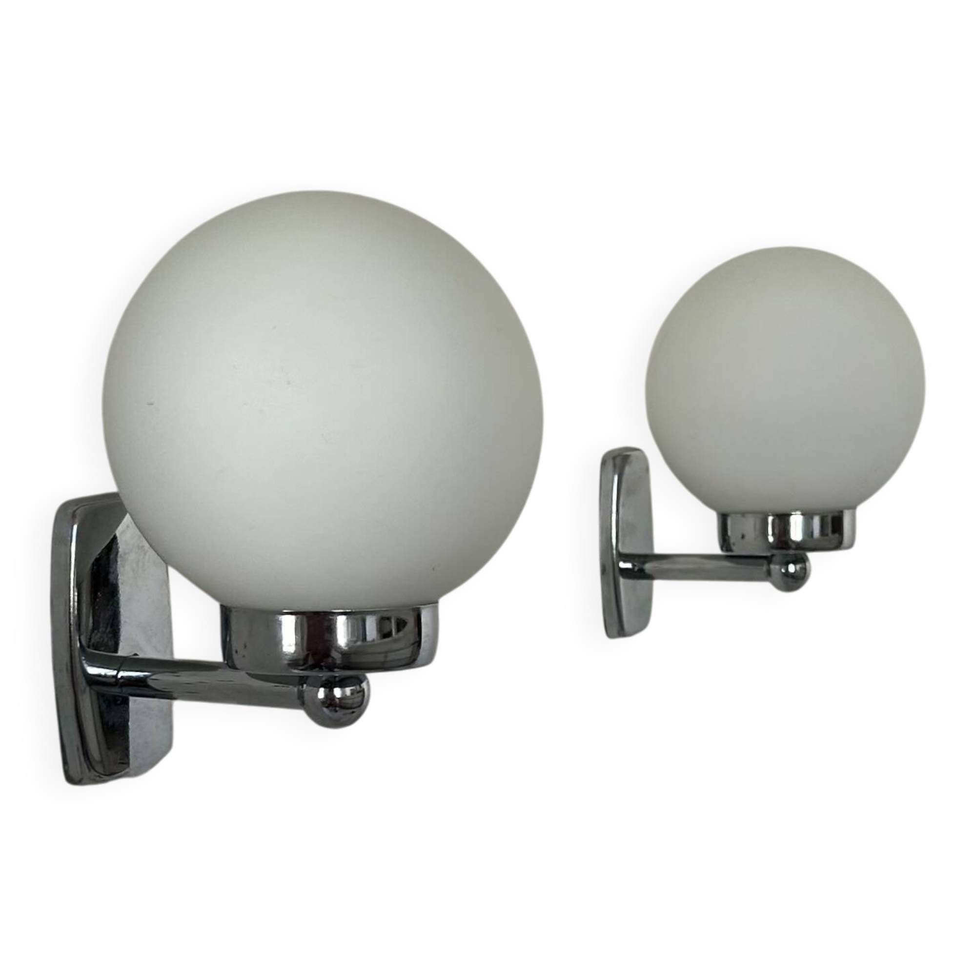 Pair of vintage wall lights, chrome and opaline, France 1970