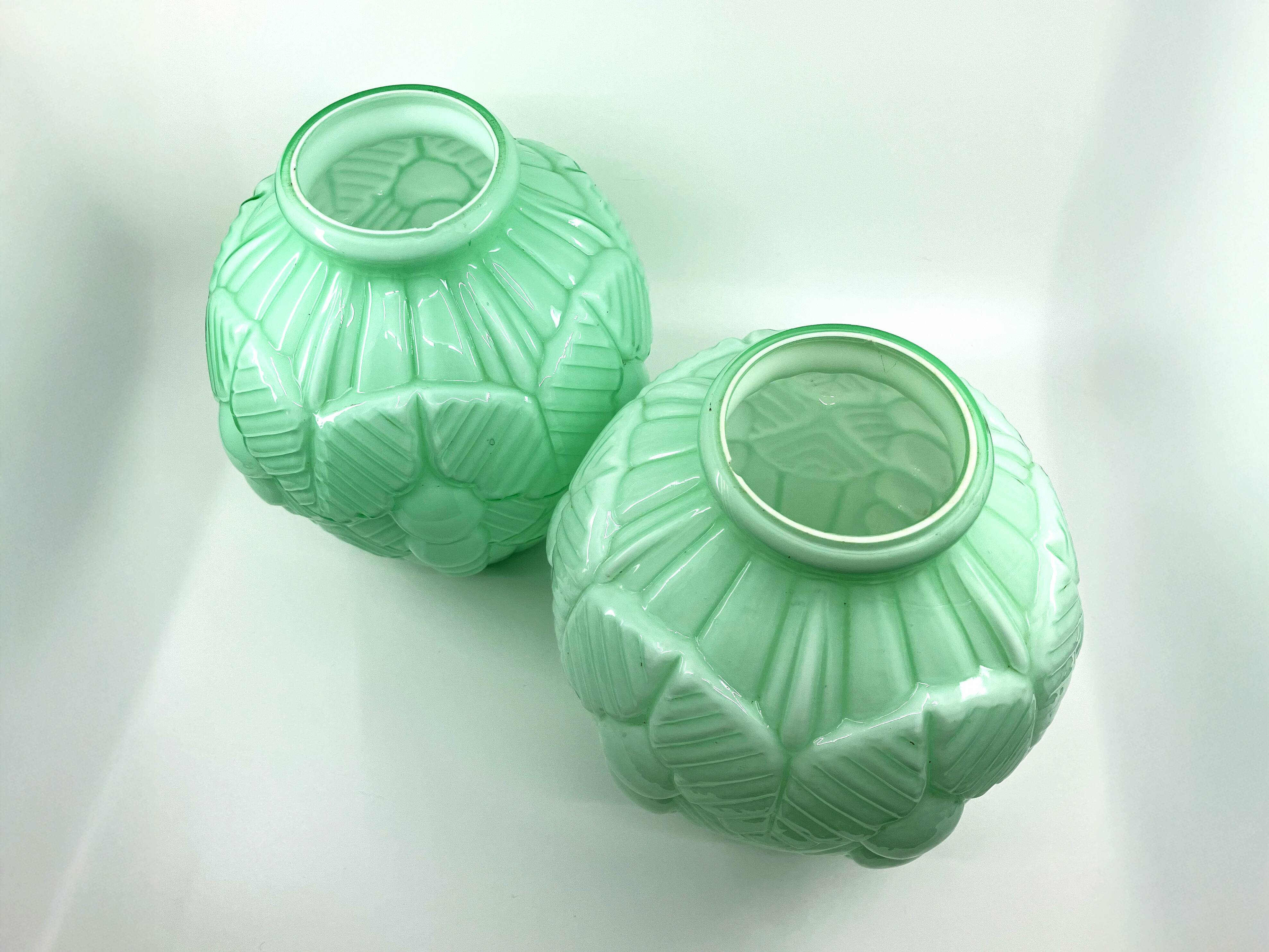 2 Art Deco vases in green opaline • Circa 1920/30