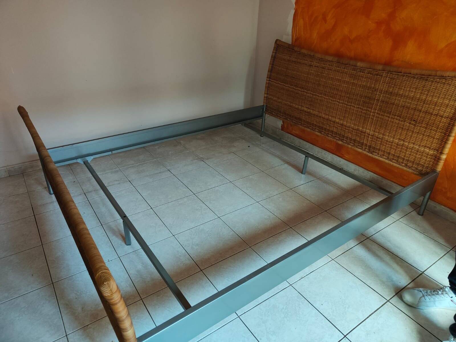 Vintage Double Bed in Iron and Wicker, 1980s