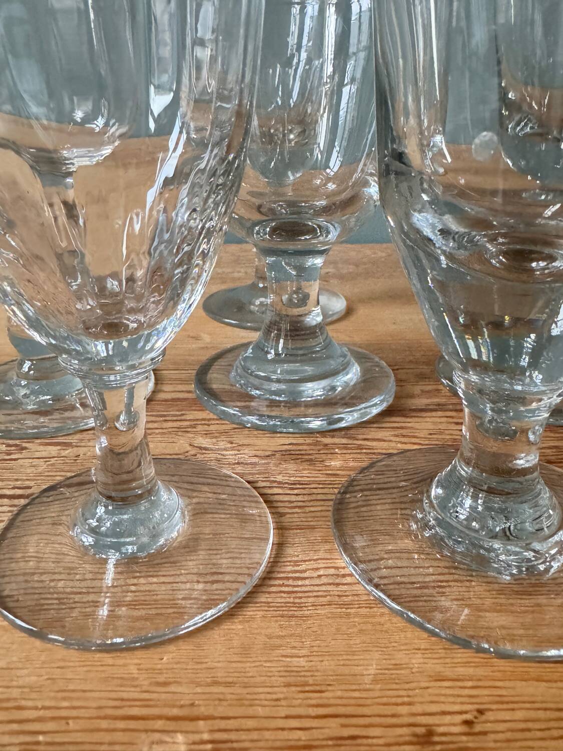 Set of 6 mismatched antique stemmed glasses
