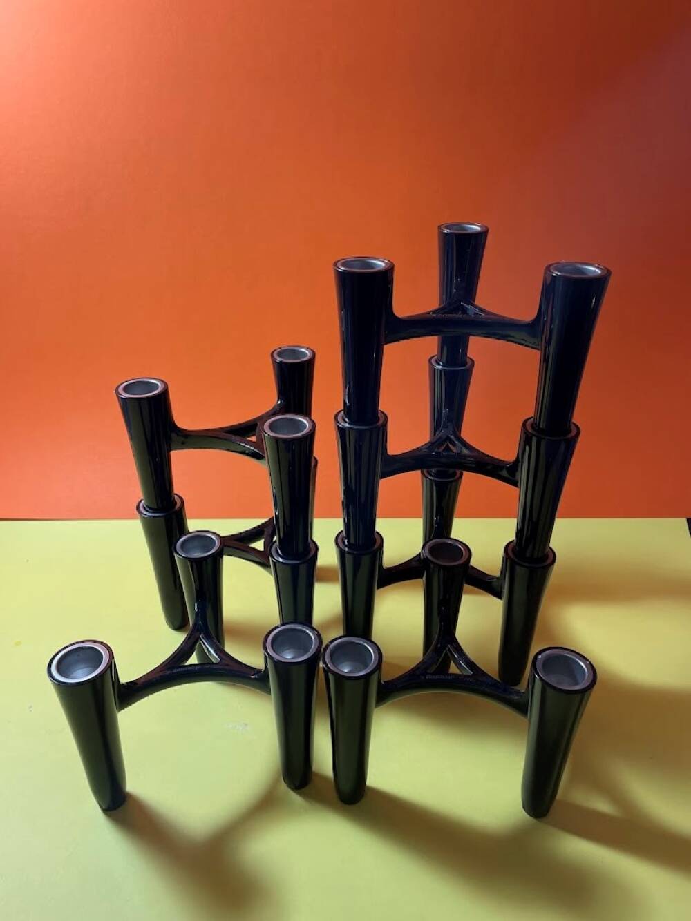 Set of 7 Black Candle Holders Design Koziol Hommage 2005 Germany