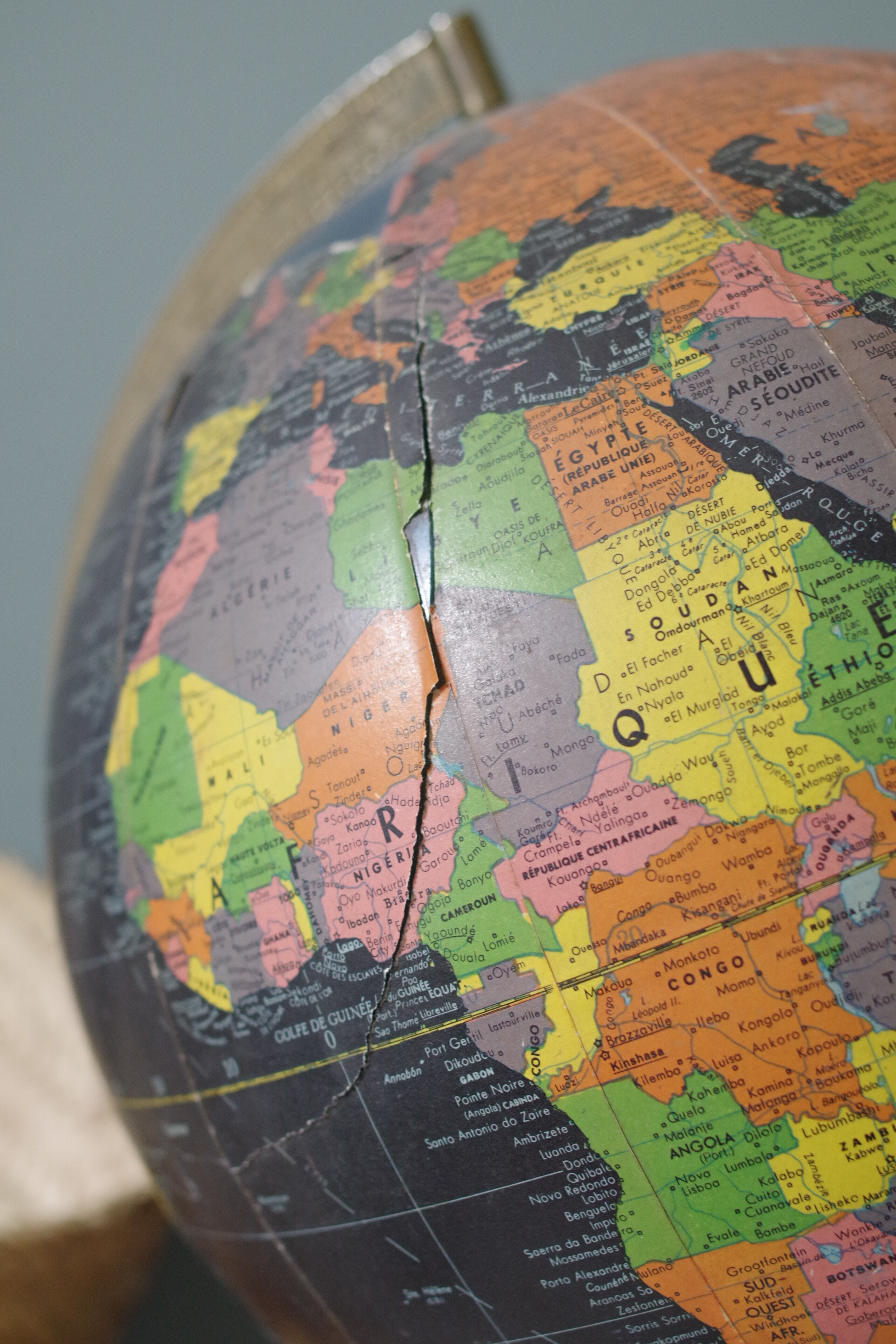 Black earth globe old wood base