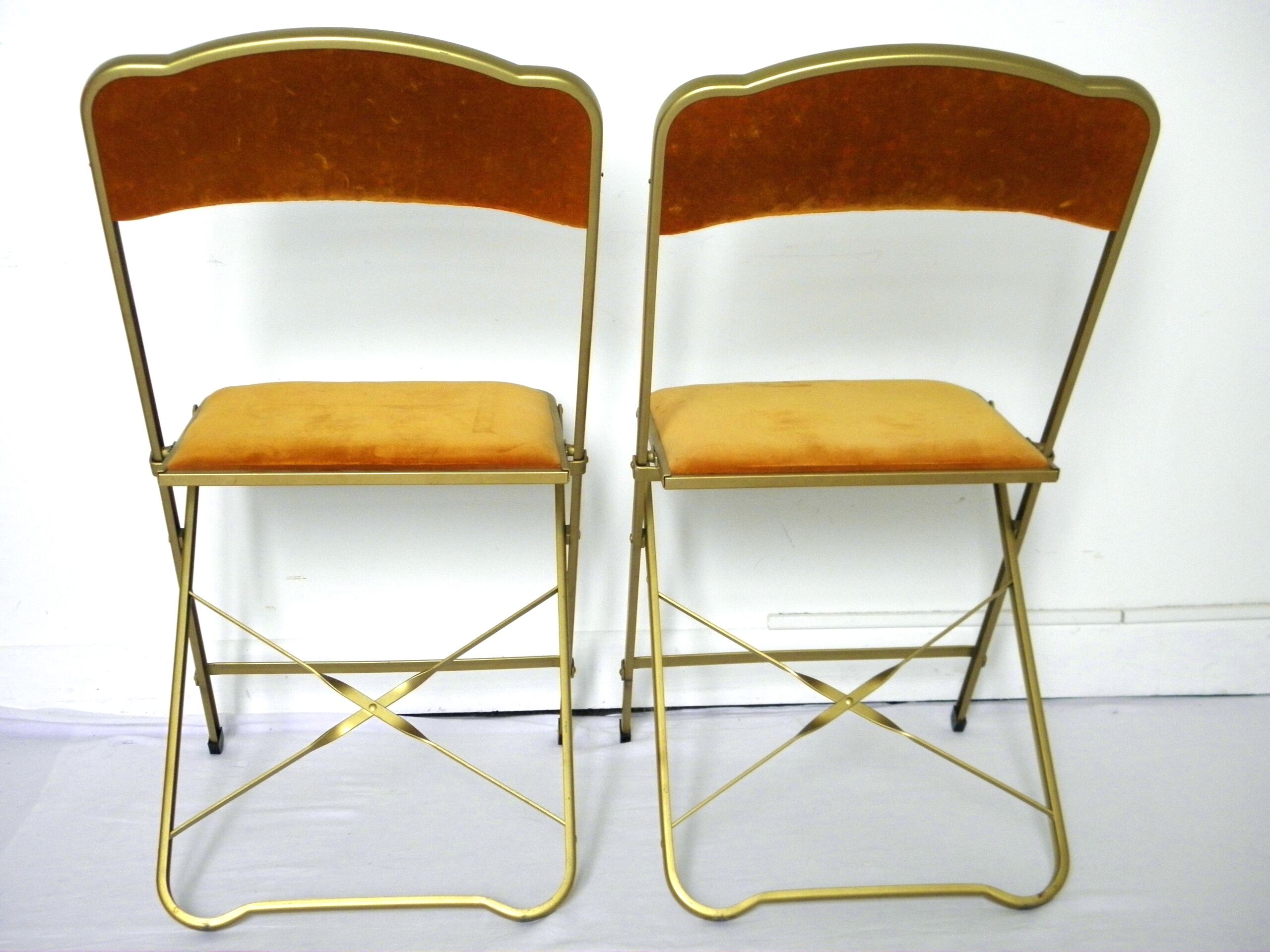 Folding chairs in gold metal and velvet