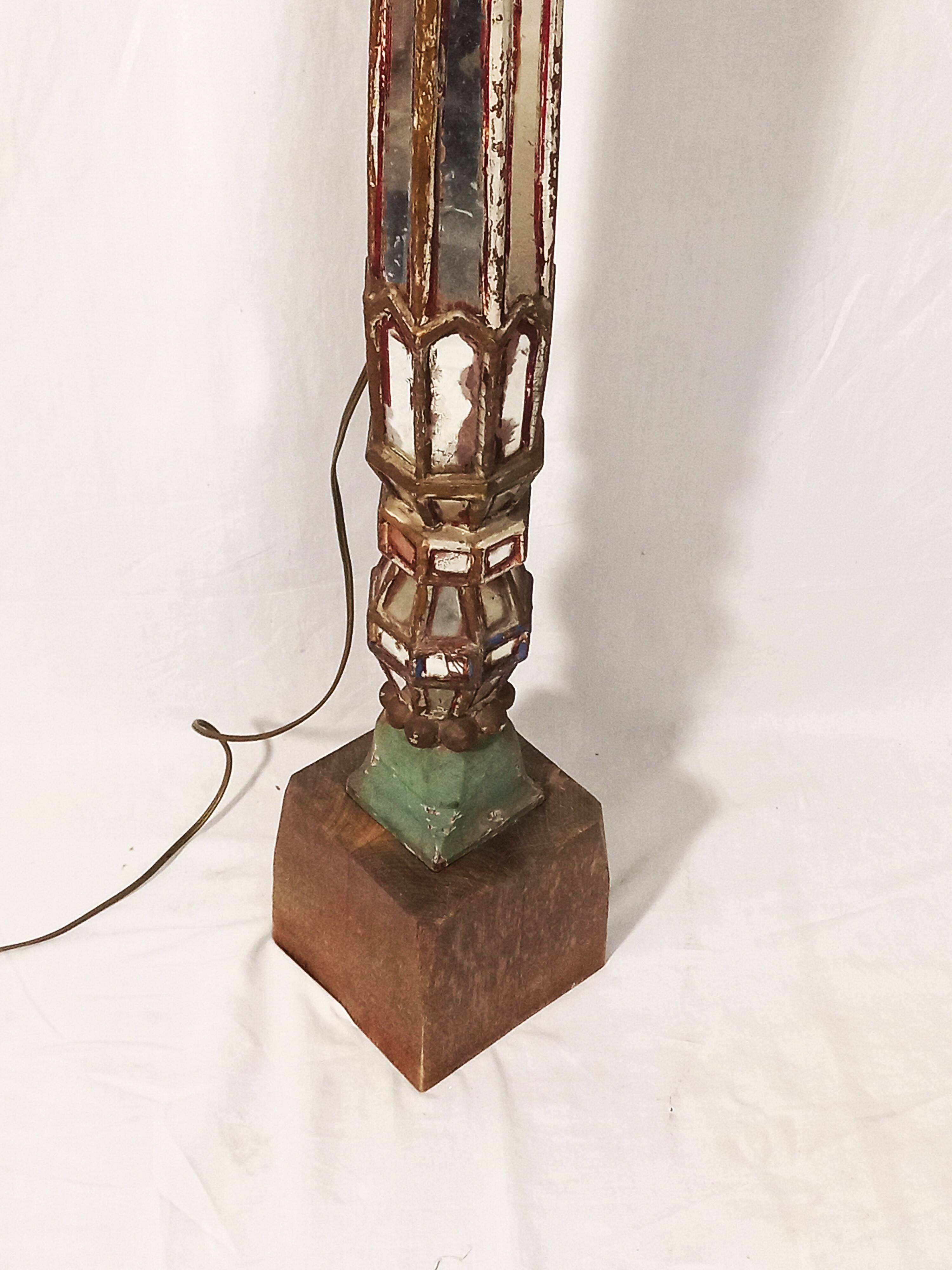 Floor lamp column in polychrome and mirrored wood